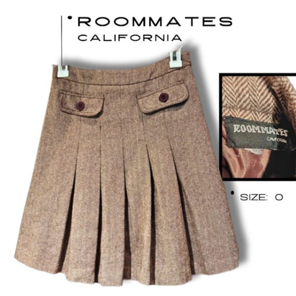 Roommates California Pleated Swing Skirt - Brown Tweed Size Zero - Picture 1 of 1